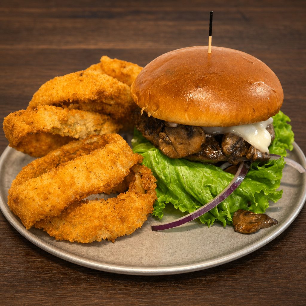 Mushroom Swiss Burger.