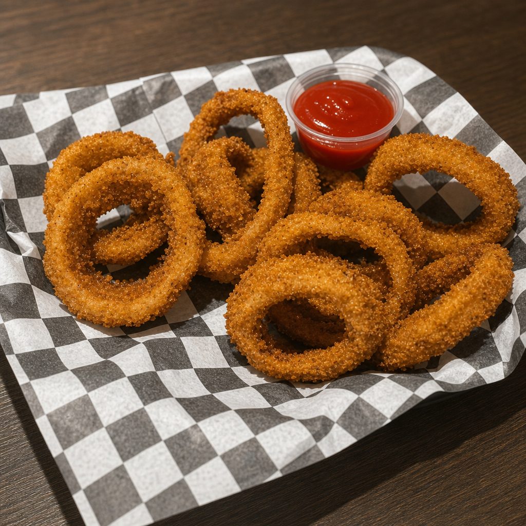 Hand Breaded Onion Rings.